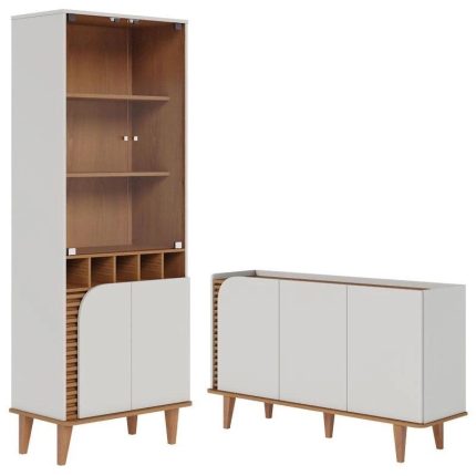 Cristaleira e Aparador Buffet Para Sala Jurerê Off White Matte Freijó – Colibri