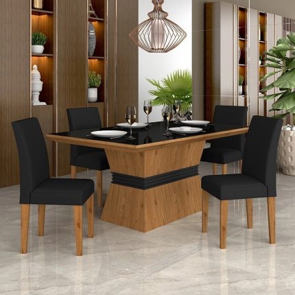 Mesa Com 4 Cadeiras 1,36 Versalhes Cinpretopreto – Móveis Arapongas